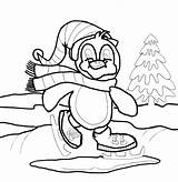 Coloring Skating Penguin Ice Pages Baby Winter Clipart sketch template