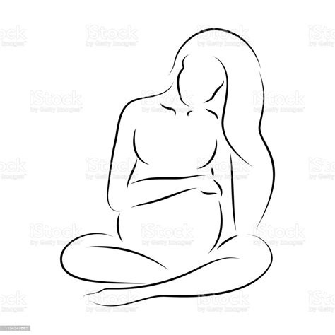 Beautiful Silhouette Of Pregnant Woman Stock Illustration