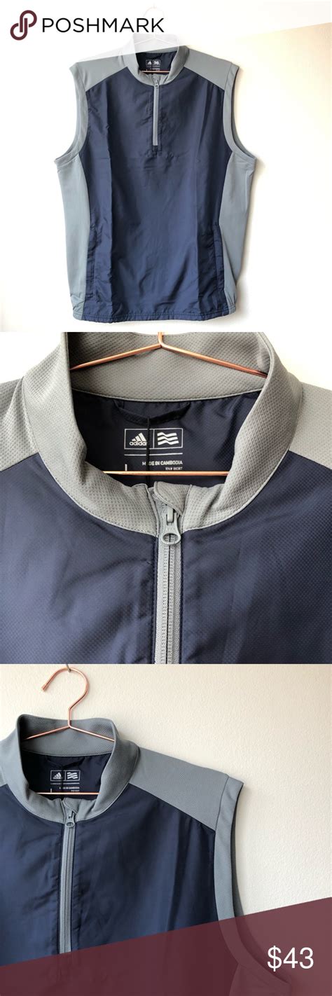 adidas mens navy  gray athletic wind vest nwt adidas men clothes design sleeveless vest