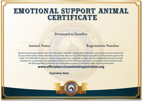 printable esa certificate service animal emotional support