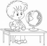 Coloring Pages Globe School Geography Stock Schoolboy Lesson Desk Depositphotos sketch template