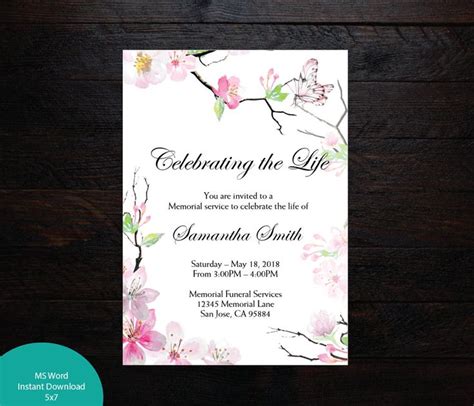 cherry blossoms butterfly funeral announcement celebration etsy celebration  life photo
