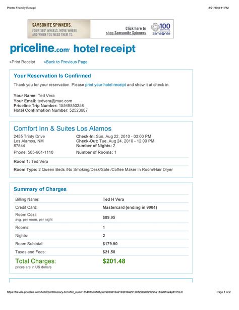 fake hotel receipt template