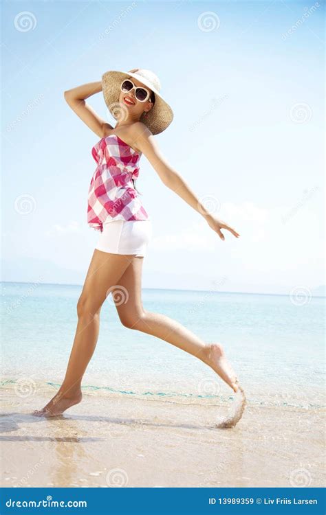 happy   beach stock image image  woman skies