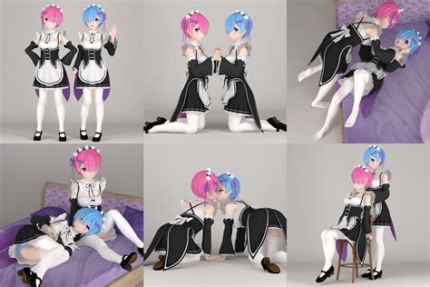 3d Model 6 Poses Of Ram And Rem Anime Girl Cgtrader