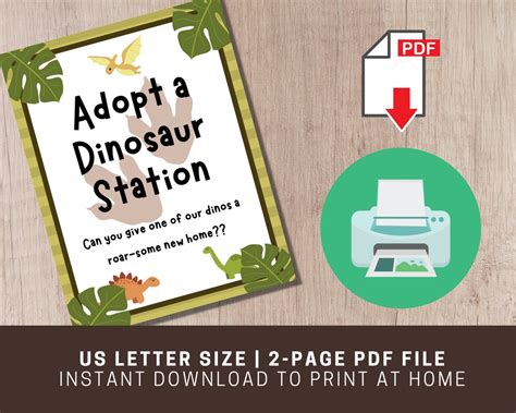 adopt  dinosaur printable sign  certificate dinosaur etsy mexico