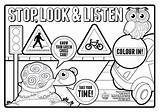Safety Coloring Pages Signs Road Sign Printable Colouring Kids Traffic Children Color Clipart Printables Sheets Worksheets Stop Listen Look Book sketch template