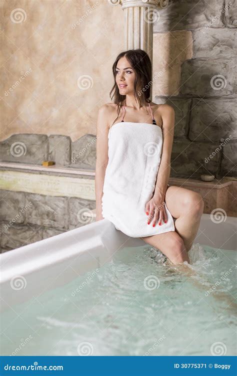 Pretty Woman Relaxing In The Hot Tub Stock Image Image 30775371