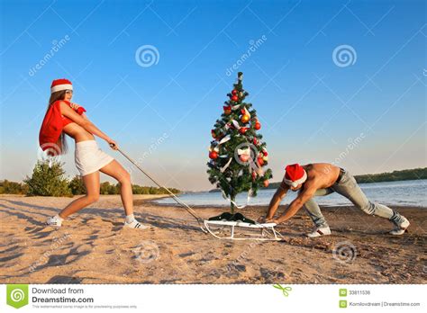 santa pulling christmas tree royalty free stock image image 33811536
