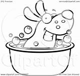Tub Dog Coloring Cartoon Clipart Outlined Soaking Happy Hot Cory Thoman Vector Pages Template sketch template