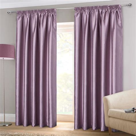 lilac tape top curtains purple faux silk readymade  pencil pleat