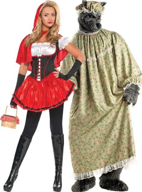 red riding hood and granny wolf couples costumes party