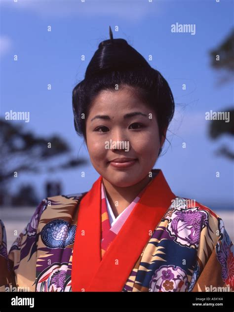 young okinawan woman  traditional costume  hairstyle stock photo