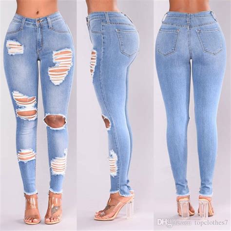 2021 2018 Ladies Stretch Ripped Sexy Skinny Jeans Womens