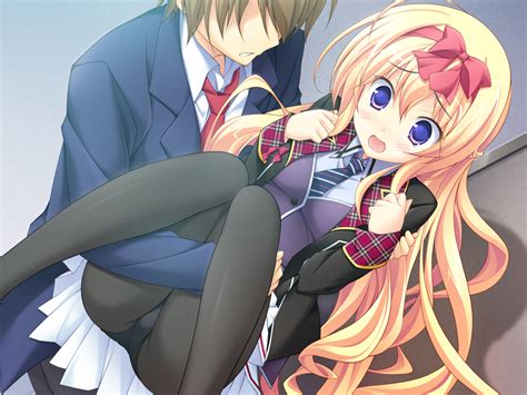 blonde hair blush game cg koiimo sweet days kyoukain yurika pantyhose purple eyes sakana school