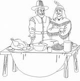 Thanksgiving Coloring Pages Feast Indian Pilgrim Printable Print Color sketch template
