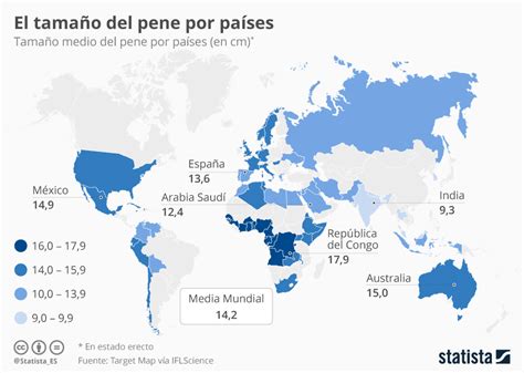 gráfico el tamaño medio del miembro viril por regiones del mundo