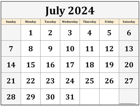 july  calendar printable july  calendar  blank printable
