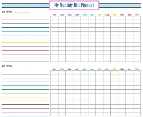 monthly bill log template  printable monthly bill tracker bill