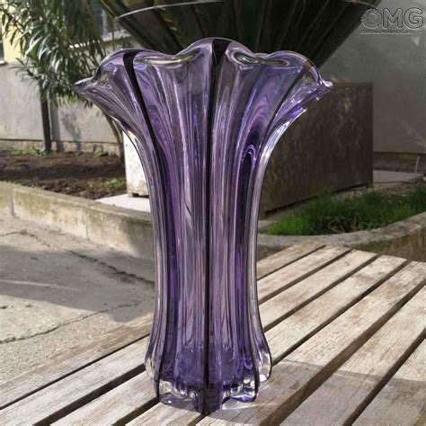 Flower Vase Purple Original Murano Glass Omgsommerso Techniqueart