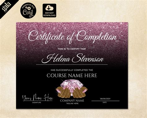 certificate  completion certificate template nail etsy