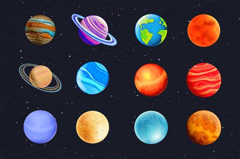 watercolor planets clipart  printables design bundles