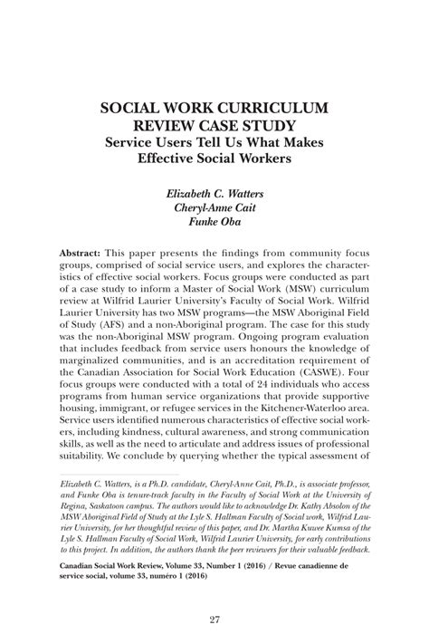 social work curriculum review case study service users