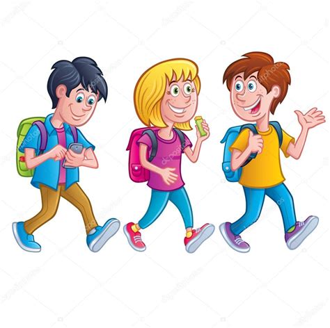 kids walking  backpacks stock photo  rodsavely