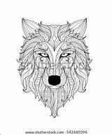 Mandala Wolf Coloring Zentangle Adults Shutterstock Vector Stock Preview sketch template