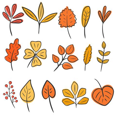 set  autumn leaves hand drawing vector  vector art  vecteezy