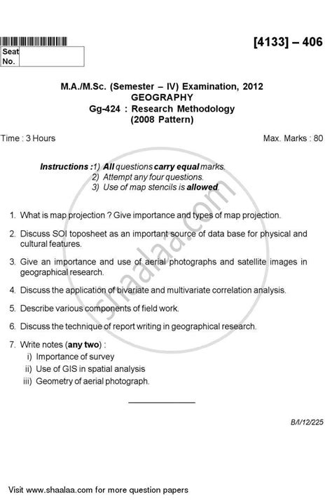 research methodology   msc geography semester  question paper
