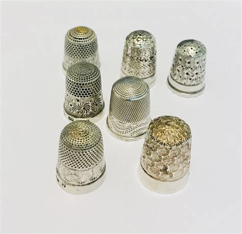 collection  antique sterling silver thimbles including charles horner