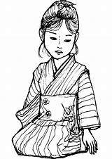 Kimono Coloring Japanese Girl Pages Drawing Printable Japan Drawings Kids sketch template