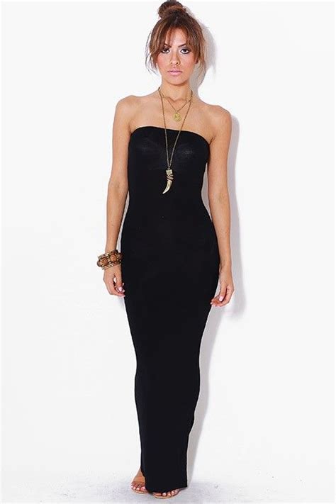 super sexy tube maxi dress this black bodycon dress features small bottom side slit all