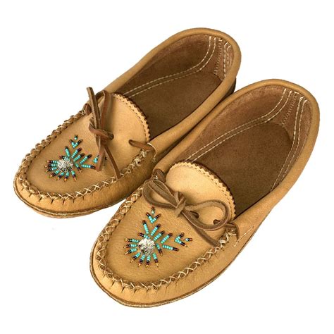 womens soft sole moosehide leather beaded moccasins maple tan ladies moccasin slippers