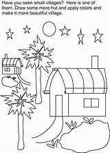 Village Scene Coloring Pages Template Sketch sketch template