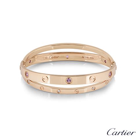 cartier rose gold  diamond pink sapphire love bracelet size