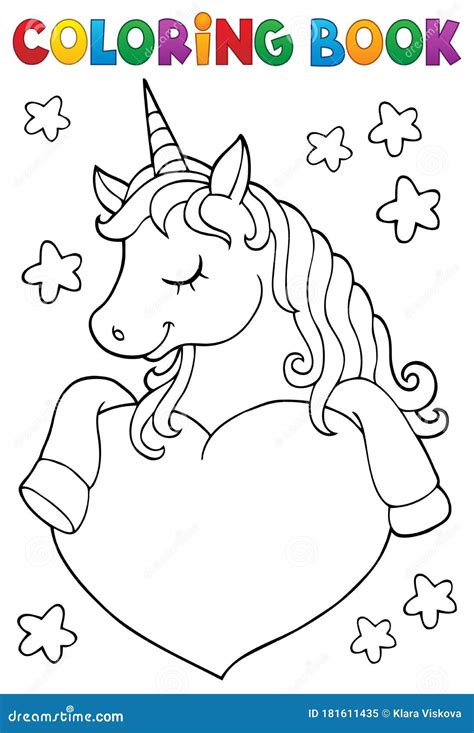 coloring book unicorn  heart  stock vector illustration