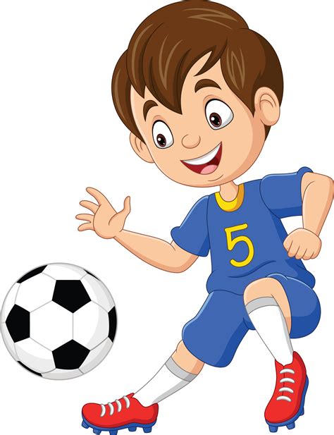 cartoon  boy playing football  vector art  vecteezy