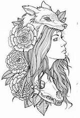 Wolf Tattoo Headdress Drawing Woman Tattoos Hat Head Coloring American Native Animal Girl Drawings Google Paintingvalley Fox Au Body Austin sketch template