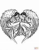 Coloring Angels Two Pages Heart Printable Angel Supercoloring Paper Categories Drawing sketch template