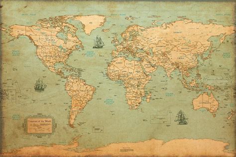 world map vintage style poster  amazoncouk kitchen home
