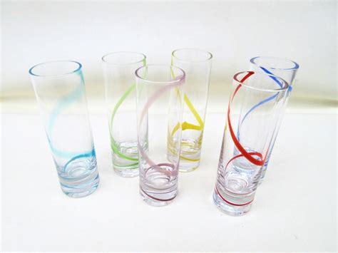 Vintage Tall Shot Glasses Multi Color Swirl Liquor Bar Glass Etsy
