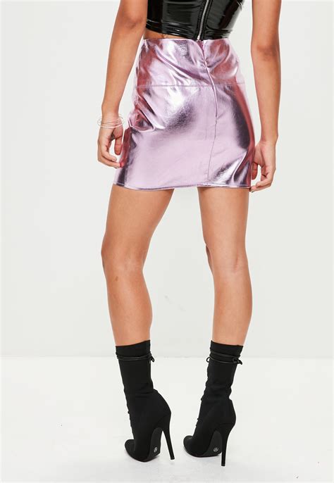 lyst missguided pink metallic mini skirt  pink