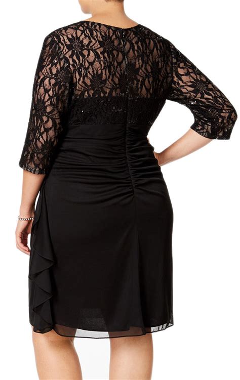 Macloth Half Sleeves Lace Chiffon Midi Cocktail Dress Black Mother Of