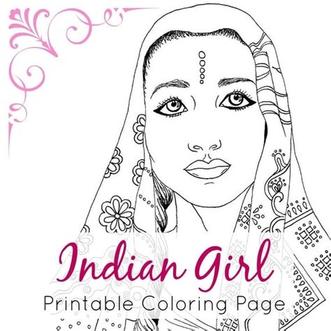 indian girl adult coloring book page ethnic art fashion