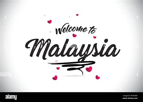 malaysia   word text  handwritten font  pink heart shape design vector