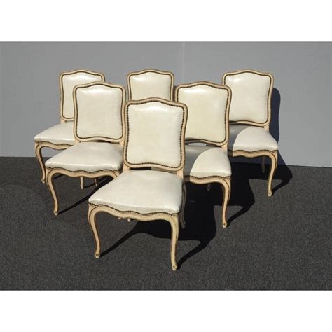 vintage french provincial  white leather dining room chairs