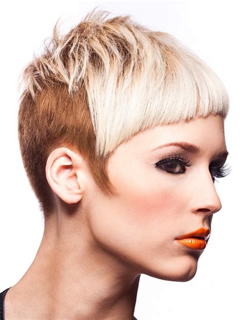 Short Pixie Two Toned Haircut With Razored Cut Fringe Hairstyles