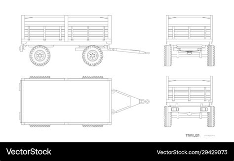 isolated outline drawing tractor trailer vector image